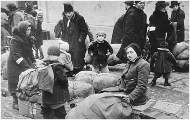 Jews assembled on the street in Krakow